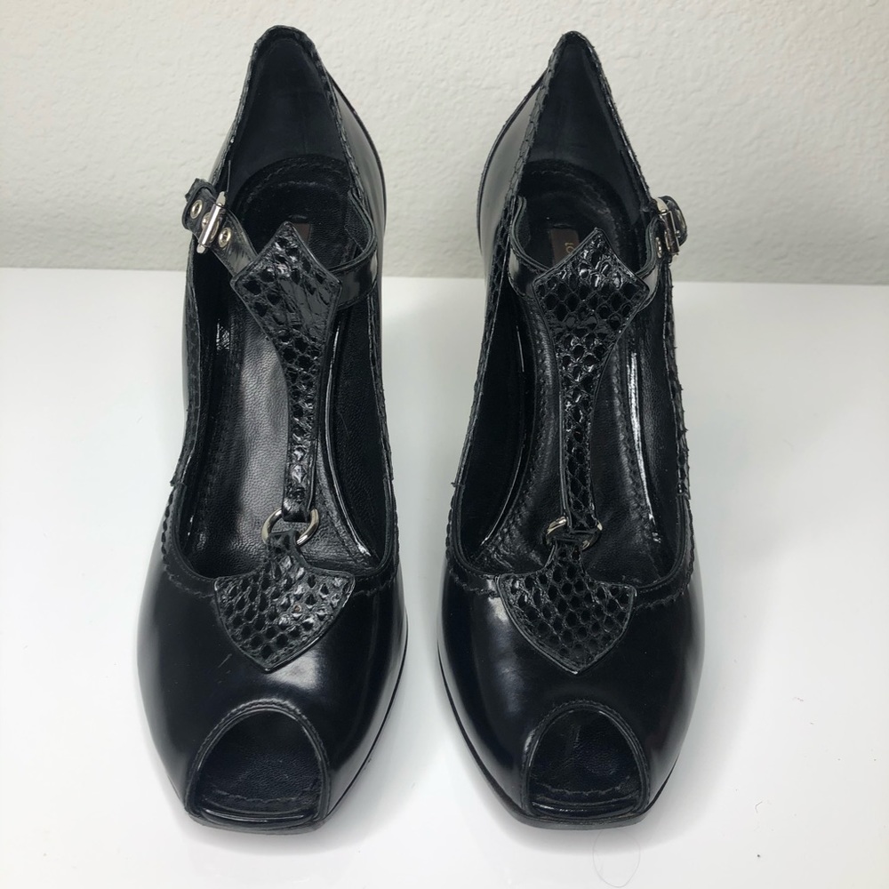 Louis Vuitton Mary Jane Snake Peep Toe Heels - Picture 2 of 7